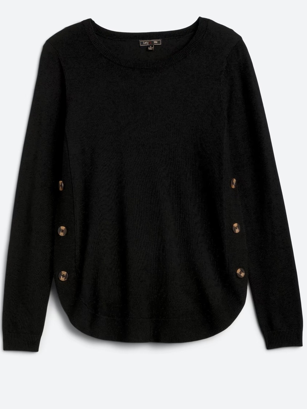 Lety & Me December Side Detail Black Sweater Stitch Fix Side Button Preppy Sz M